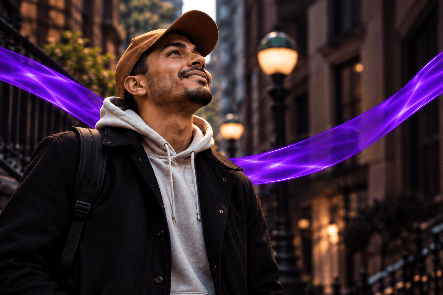 Man looking ahead on a neighborhood street